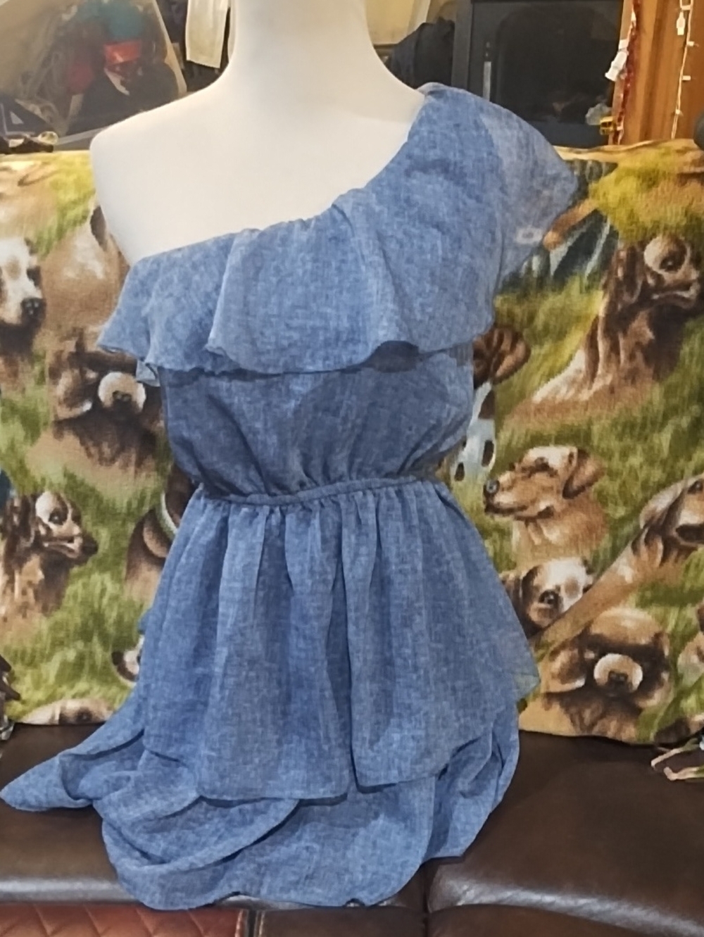 Love Culture One-Shoulder Ruffle Tiered Dress in Light Blue